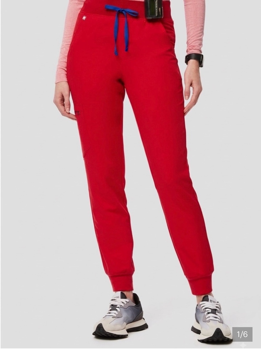 Figs Red Jogger Pants with Blue Drawstring